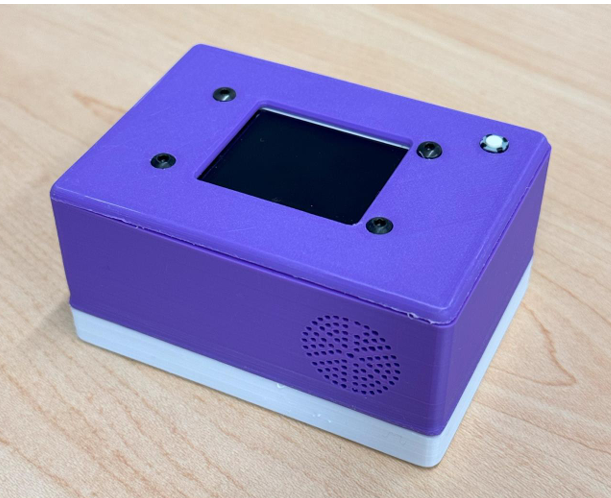 EiTS assembled: screen, button, speaker grille, printed case