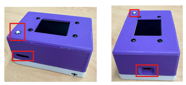 EiTS callouts: button, SD slot, USB-C, power switch