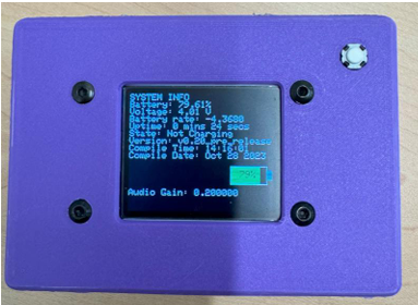 EiTS system info on display: battery, version, compile date, audio gain