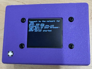 EiTS OTA screen: WiFi AP credentials and local web server address